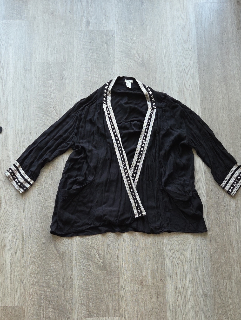 Forever 21 Black Open-Front Top with Embroidered Trim - S